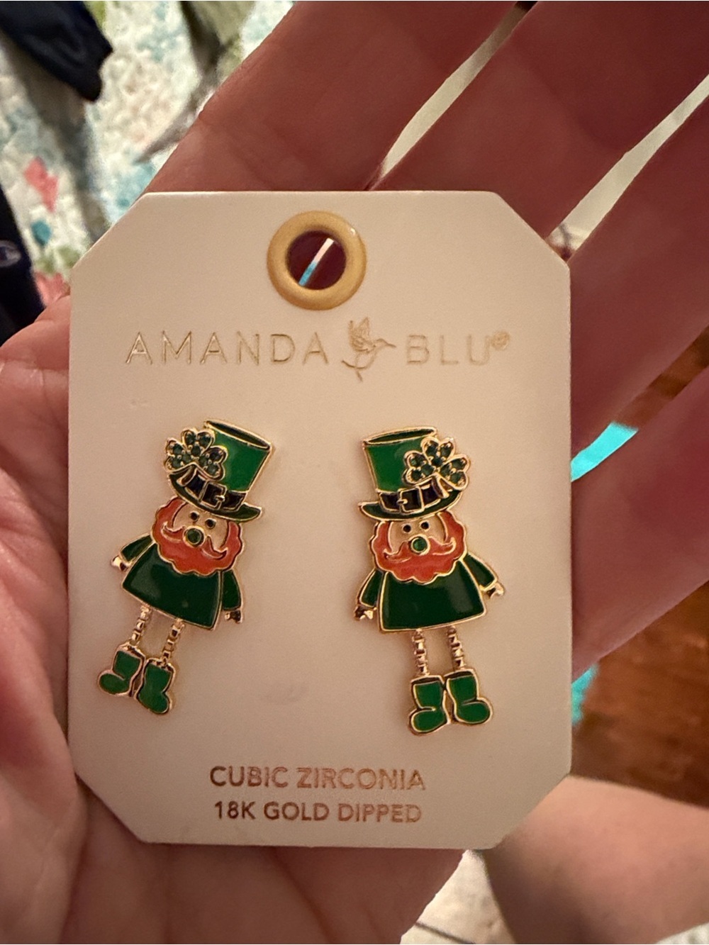 🍀🍀🍀3 for 12$🍀🍀🍀Amanda Blu Green & Orange Leprechaun Earrings - 18K Gold Dipped